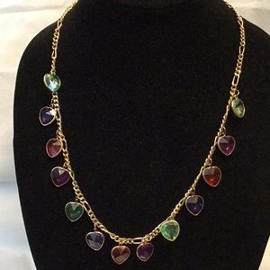 Fun Colorful Heart Gold Tone Necklace